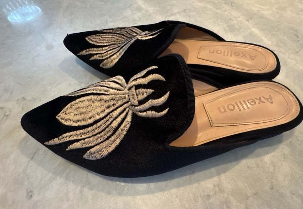 Axellion Black Velvet Embroidered Mules Size 8.5